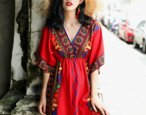 泰国民族风沙滩裙女海边度假波西米亚长裙大码...