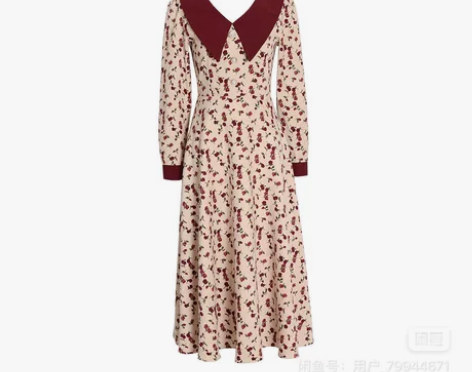 碎花灯芯绒连衣裙法式复古港风赫本古着长裙秋...