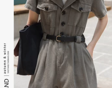 西装领短袖工装连体裤女2022夏季新款帅气...