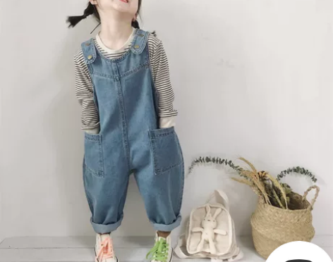 韩范儿童牛仔背带裤2022春秋新款男女童时...