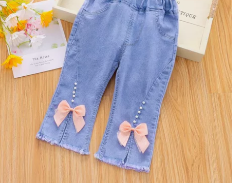 女童牛仔裤软洋气小女孩夏装中裤春夏七分裤子...