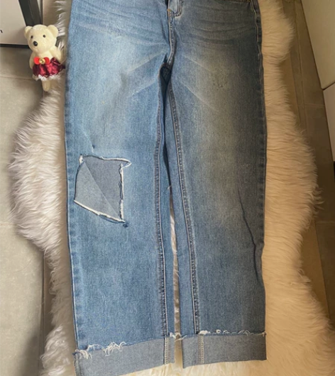 破洞潮款牛仔裤，也可以挽起来七分裤穿，16...