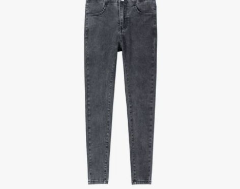 【焕新价】温姗烟灰色排扣弹力牛仔裤女秋冬高...