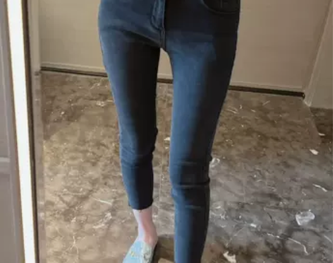 ◆张静芝韩国东大门 三粒扣高腰显瘦毛边小脚...