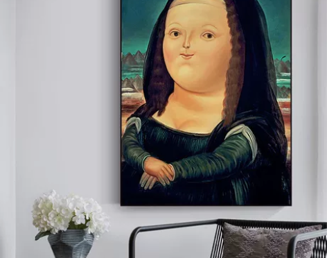 全新！胖蒙娜丽莎玄关装饰画沙发背景墙画可爱...