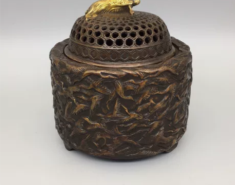 古玩铜器收藏，纯铜千鹤熏香炉，工艺精湛 ，...