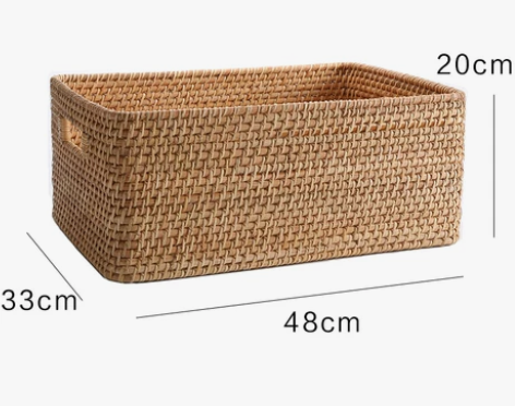 进口藤编 长方形附提手藤编收纳篮 家居收纳...