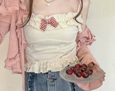 【出】可爱蝴蝶结吊带打底夏季日系软妹修身显...