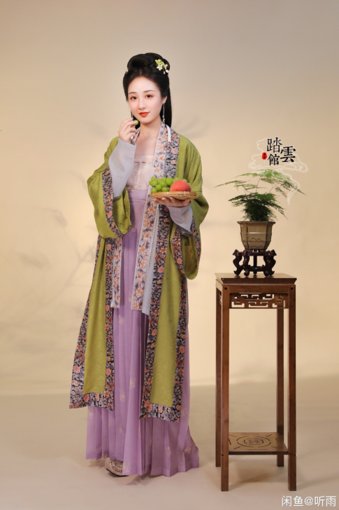 踏云馆 石青 夏季宋制印金填彩全缘宋褙子