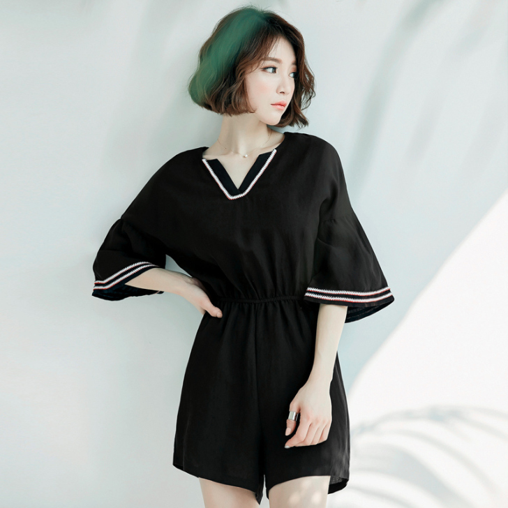 韩都衣舍韩版2021夏新款女装松紧连体裤显...