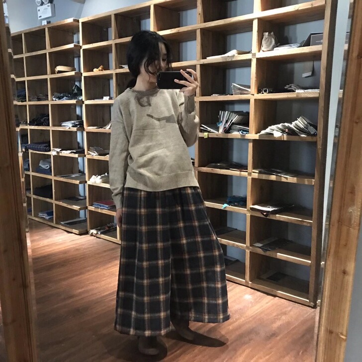 花楼以太出品清版毛尼宽松阔腿裤秋冬加厚保暖...