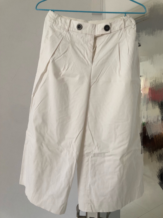 特别挺阔的阔腿白色八分裤