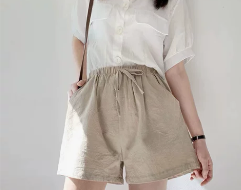 短裤女 短裤热裤腰棉麻女夏亚麻宽松显瘦韩版...