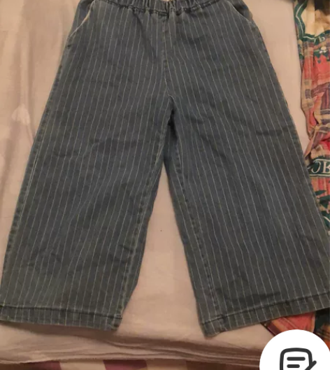 阔腿裤女高腰竖条纹显瘦阔腿裤  牛仔蓝 均...