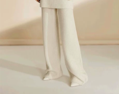 白色羊绒针织阔腿裤女秋冬加厚毛线外穿直筒裤...