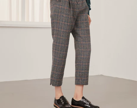 红袖冬季女装复古格子九分哈伦裤时尚气质显瘦...