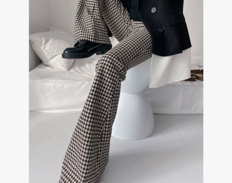 Sevenday 秋冬复古摩登欧美格纹微喇...