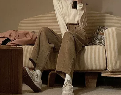 jmwomen 高腰灯芯绒加厚裤子女秋冬韩...