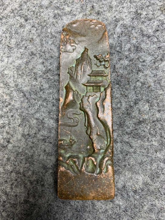 古玩店撤柜赔钱处理老铜器浮雕山水图纹印章文...