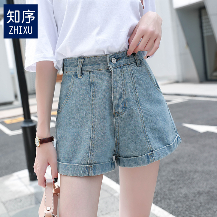 牛仔短裤女2021新款热裤a字阔腿高腰宽松...