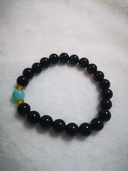 黑碧玺手串，珠径8mm+，手围17cm。配...