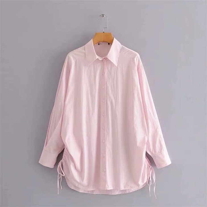 ZARA长袖衬衫 粉色 两边抽绳