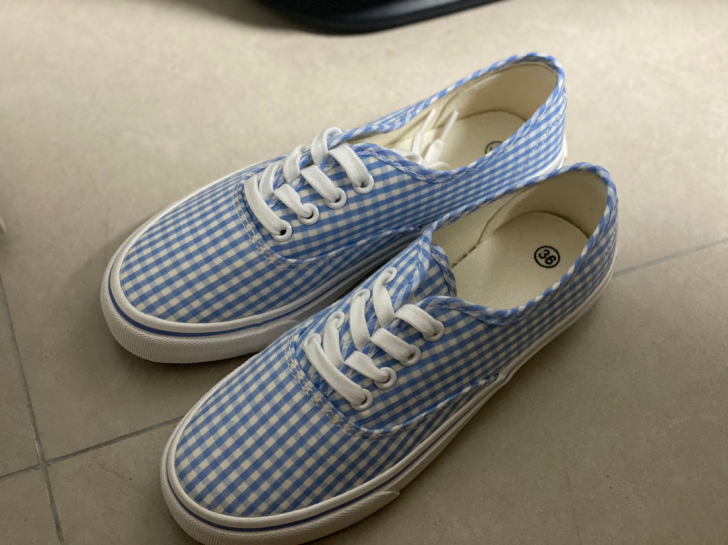网红福福家小清新蓝格子帆布鞋运动鞋
