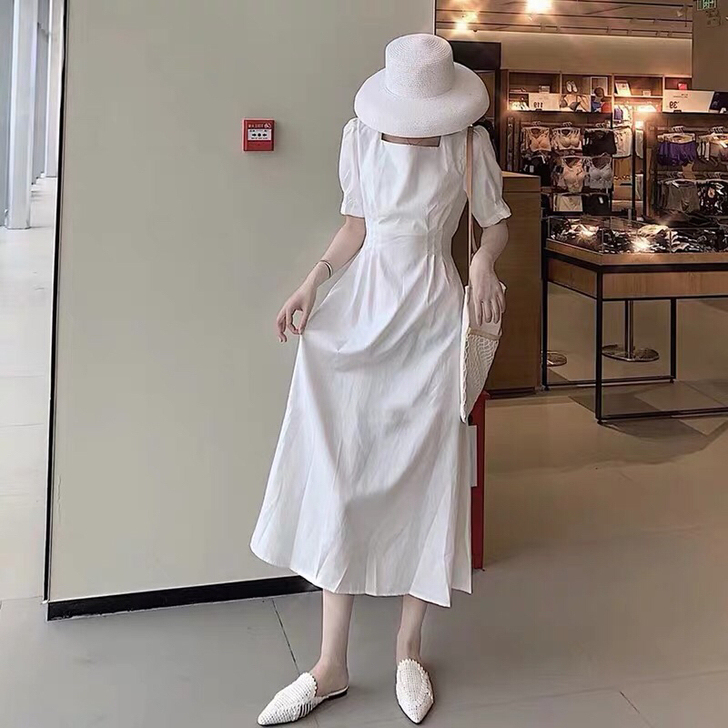 法式温柔风白色显高长裙超仙女森系女神范收腰...