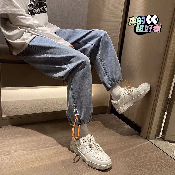 牛仔裤男秋季薄款2021新款潮牌宽松直筒抽...