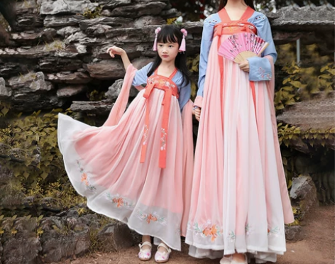 古装汉服女中国风樱花超仙齐胸襦裙古风亲子装...