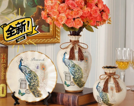 欧式陶瓷花瓶三件套家居客厅电视柜插花装饰品...