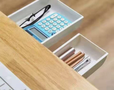 桌下隐藏粘式抽屉式收纳盒免打孔长方形整理盒办公室储物盒 【数...