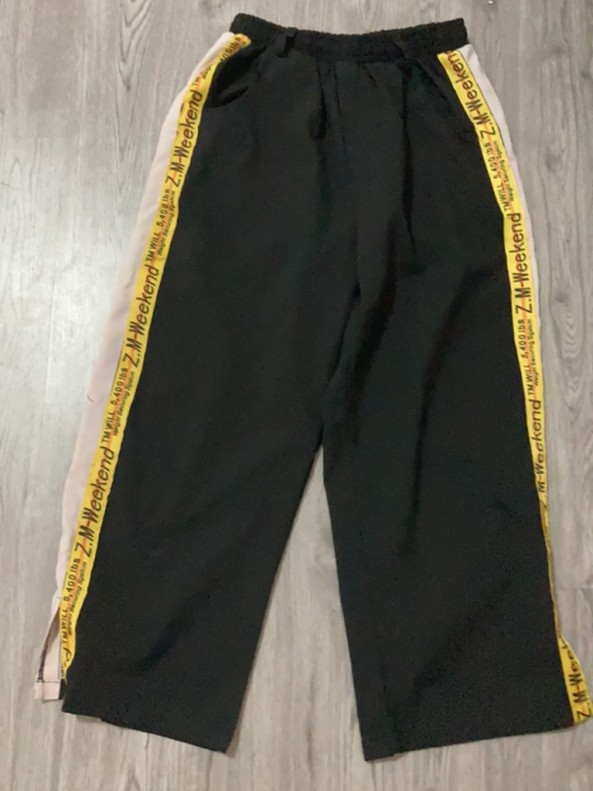 阔腿裤侧边条纹宽松黑春秋夏装2021年新款...