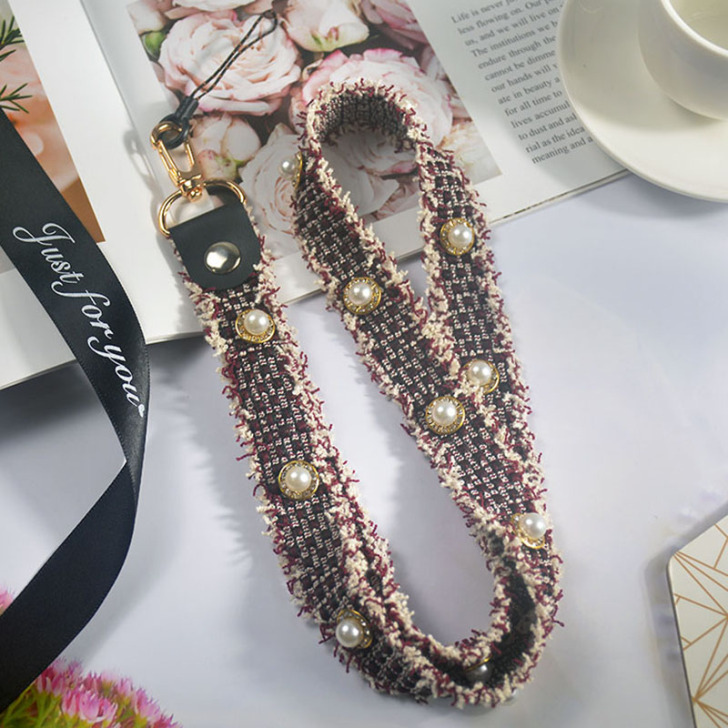 小香风珍珠宽手机挂绳挂脖绳子吊绳手机链女个...