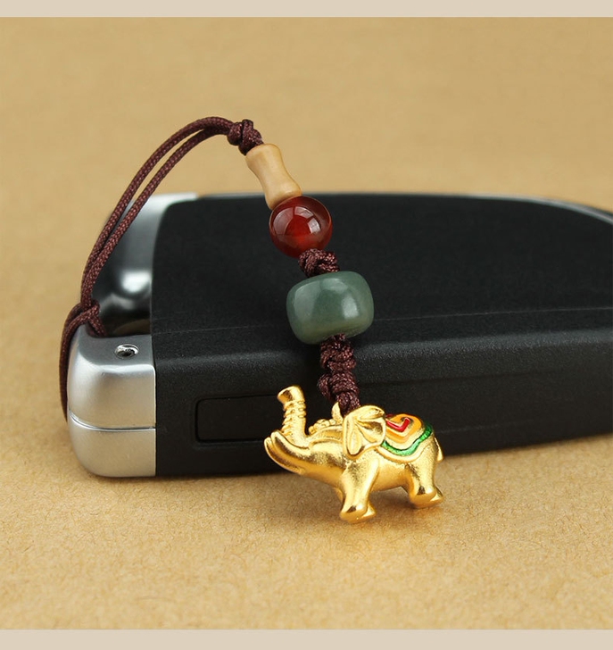 古法金景泰蓝沙金小象手机挂绳黄铜手机链挂饰...