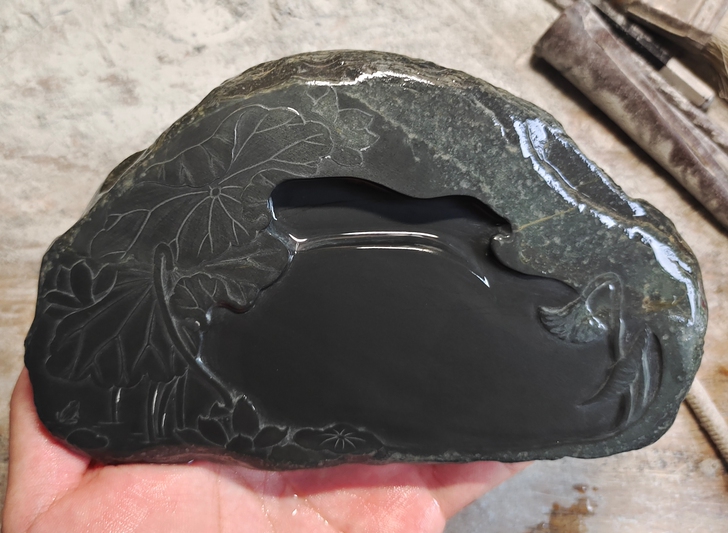 歙砚老坑龙尾砚 荷塘清趣