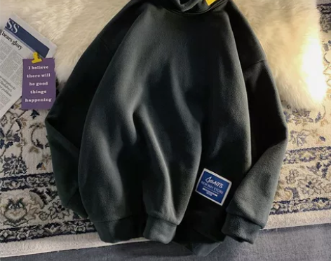 冬季港风加绒加厚高领摇粒绒卫衣男潮流百搭内...