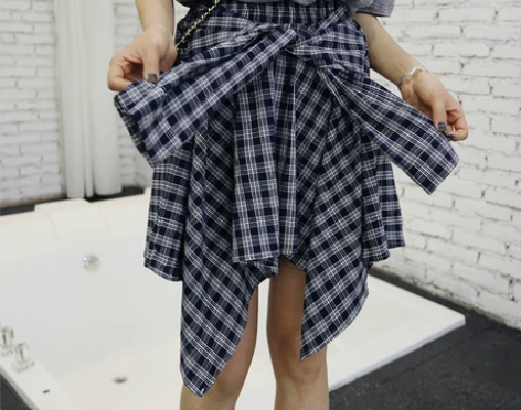 不规则半身裙2018夏季新款格子裙高腰学生...