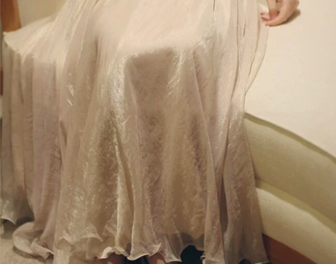 温柔金丝双层雪纺大摆裙 闪闪光泽仙女飘逸半...