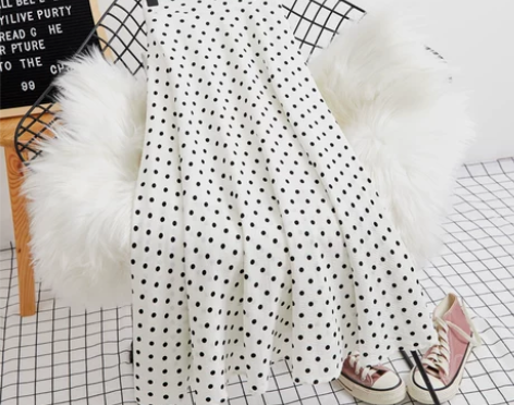 白色波点半身裙女雪纺大摆裙高腰显瘦中长款a...