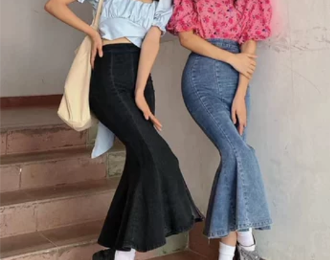 ?牛仔半身裙春夏季新款高腰显瘦a字荷叶边包...