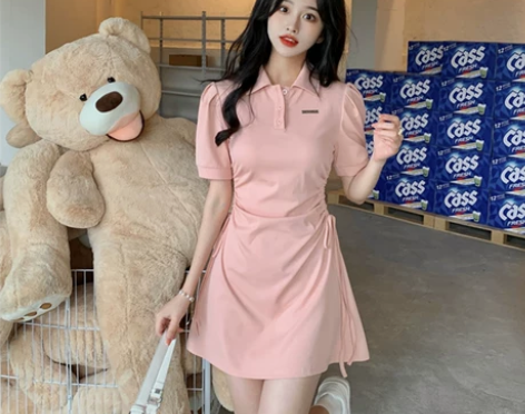 短款裙子粉色polo休闲运动纯欲学院风收腰...