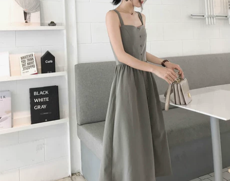 冷淡风吊带连衣裙女夏收腰显瘦2021新款仙...