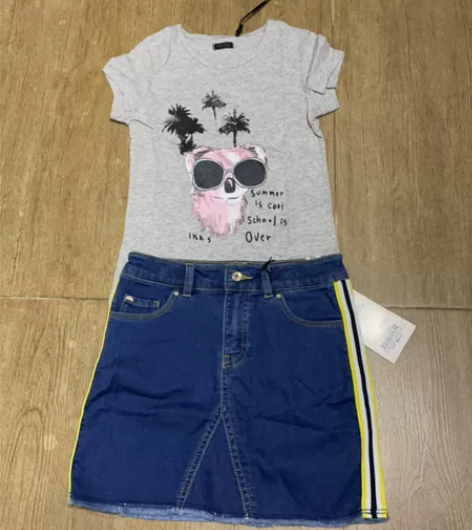 IKKS 8A女童短牛仔裙套装女童装裙套装...