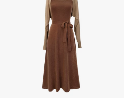 港风针织连衣裙女秋修身显瘦挂脖慵懒开衫披肩...