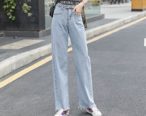 155cm小个子女装拖地裤老爹牛仔裤高腰阔...