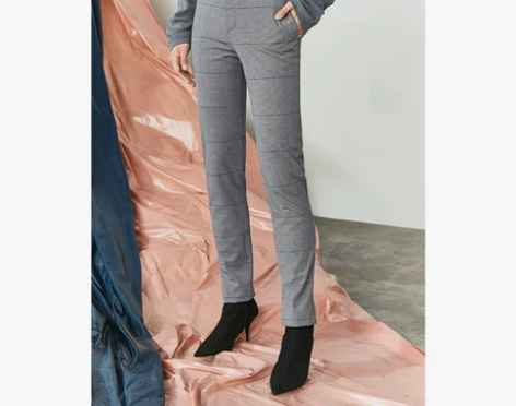 Lily女装商务格纹小直筒修身铅笔裤西装裤...