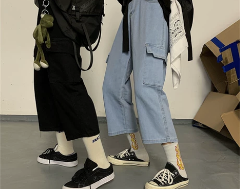 韩版ins原宿风复古百搭工装牛仔裤bf宽松...