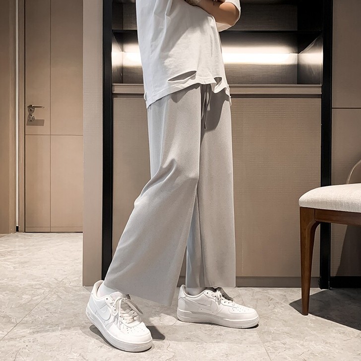 夏季薄款九分冰丝裤 直筒垂感阔腿宽松 港风...
