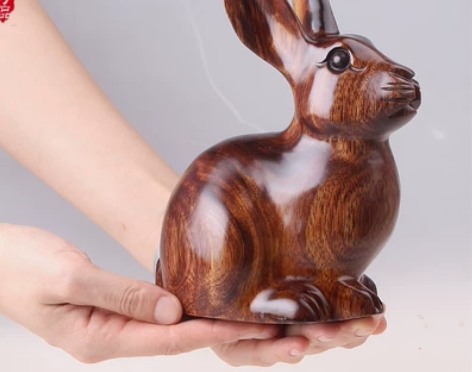 正品特价木雕兔子实木家居办公风水招财摆件十...